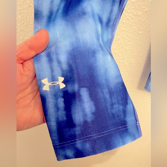 Women’s Under Armour Heatgear Blue Camo Workout Compression Capris Small Petite - Picture 2 of 6
